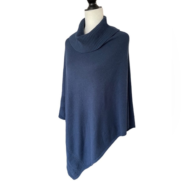 Soft Surroundings Wool Cashmere blend knit sweater poncho navy blue one size - Picture 6 of 8